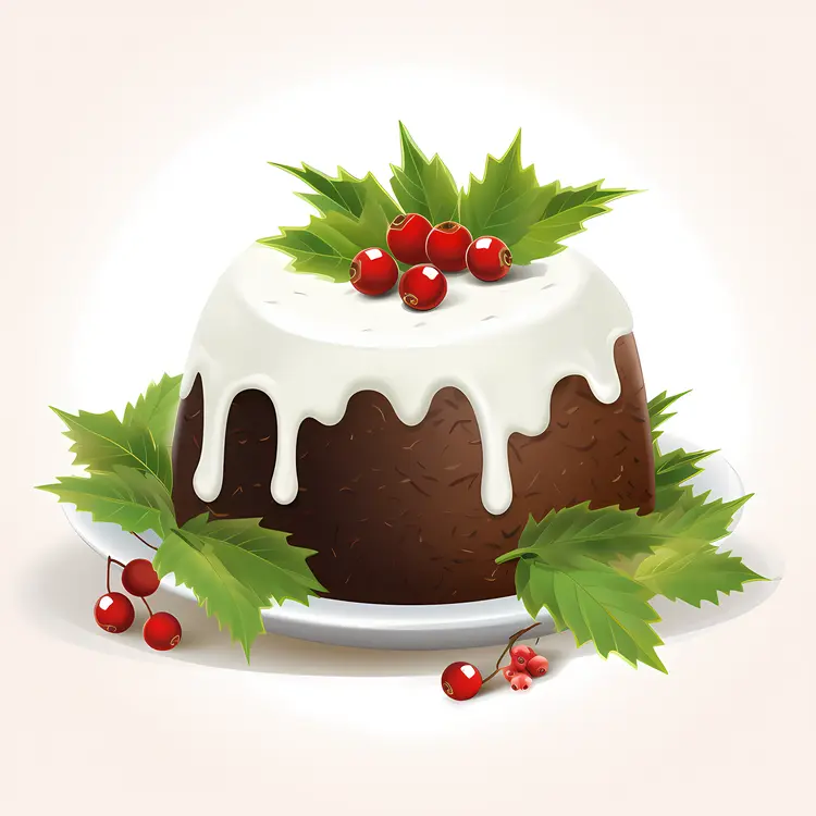 Delicious Christmas Pudding with Holly and Berries