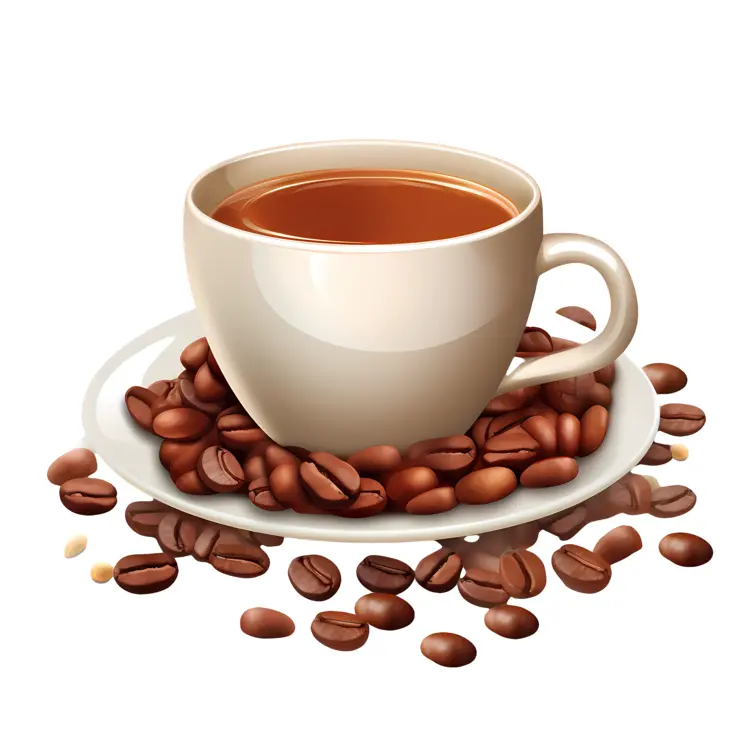 Coffee cup with beans on saucer
