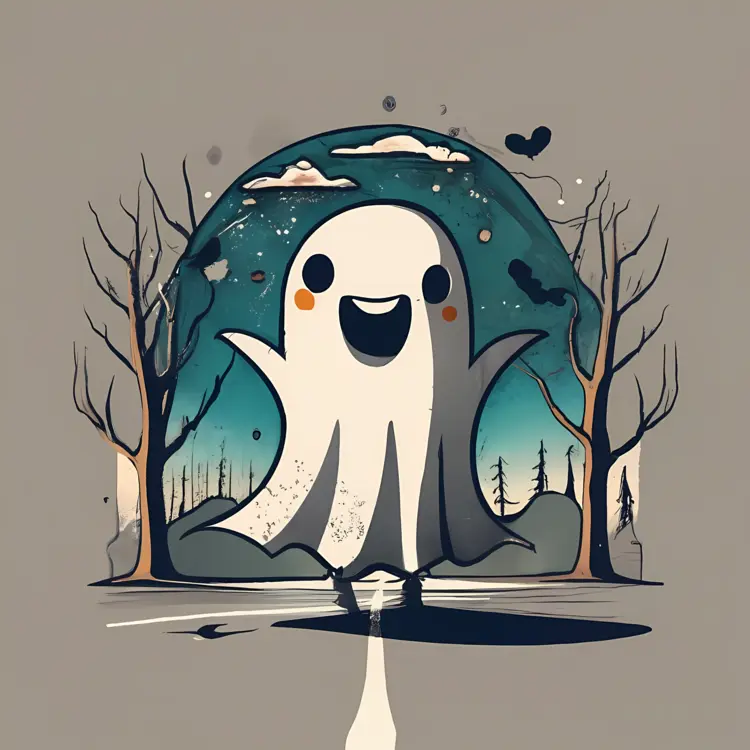 Joyful Ghost under the Moon in a Spooky Forest