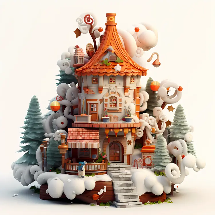 Small Cute Doodle House in Snowy Setting