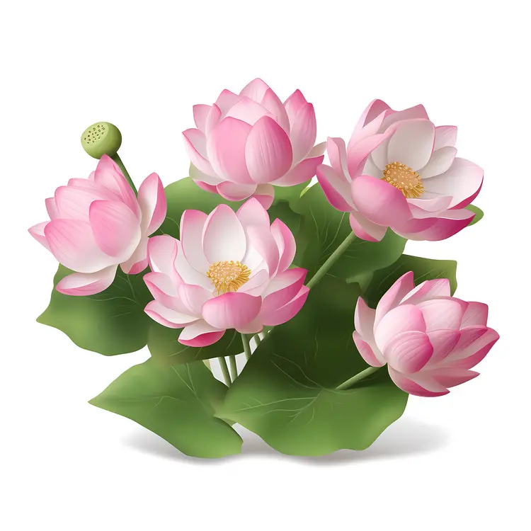 Beautiful Pink Lotus Flowers with Green Leaves