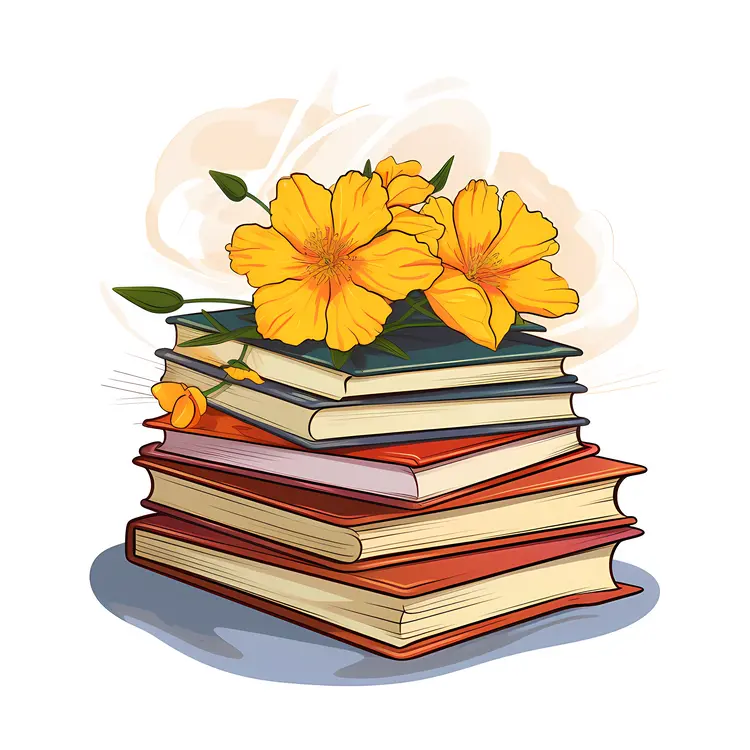 Stack of Books with Yellow Flowers