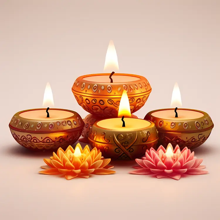 Decorative Candles with Lotus for Diwali