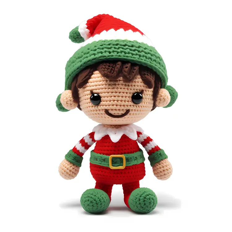 Smiling Crochet Elf Doll in Festive Attire