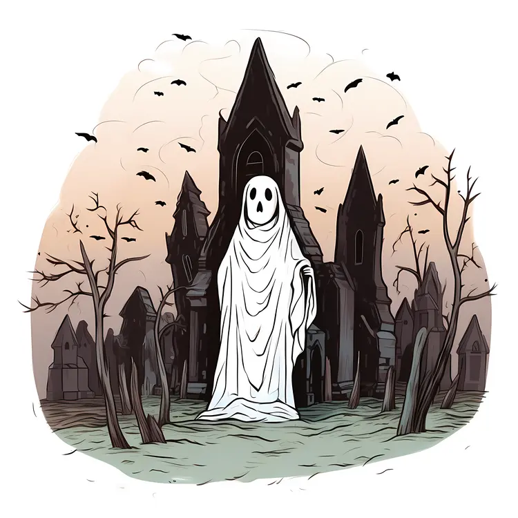 Spooky Ghost in Haunted Graveyard