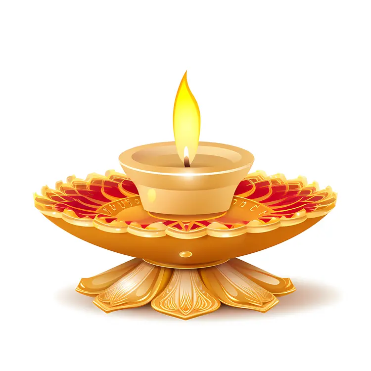 Golden Diya Lamp with Flame for Diwali Festival