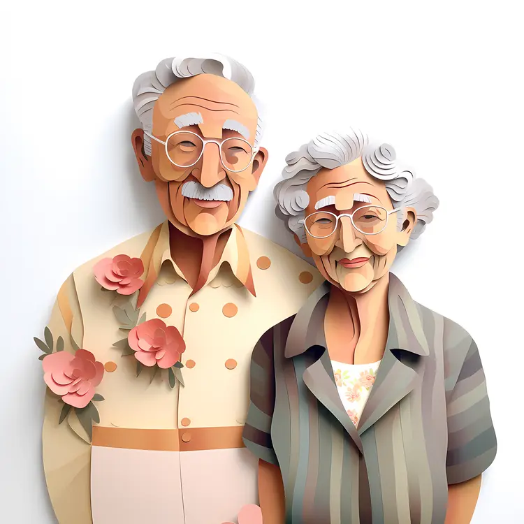 Paper Art of Elderly Couple for Grandparents Day