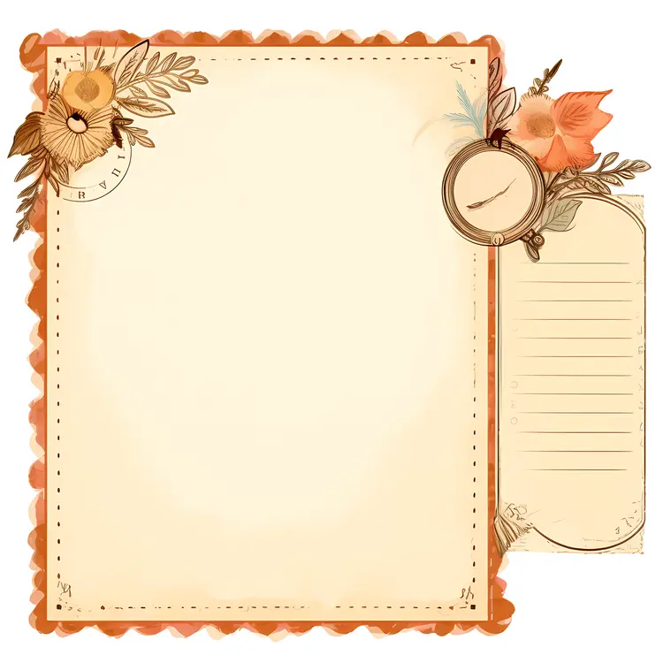 Vintage Decorative Paper with Floral Border and Clock