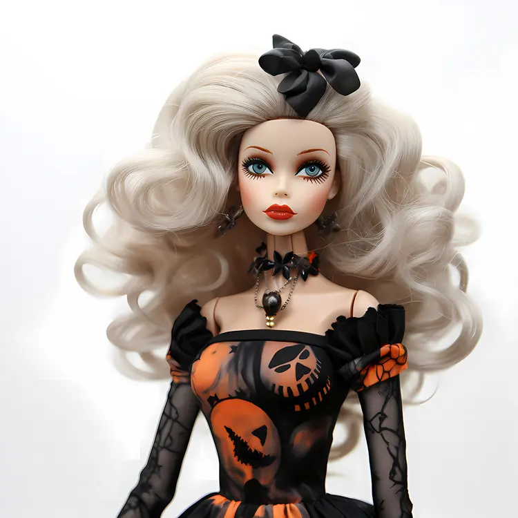 Blonde Halloween Doll with Pumpkin Dress