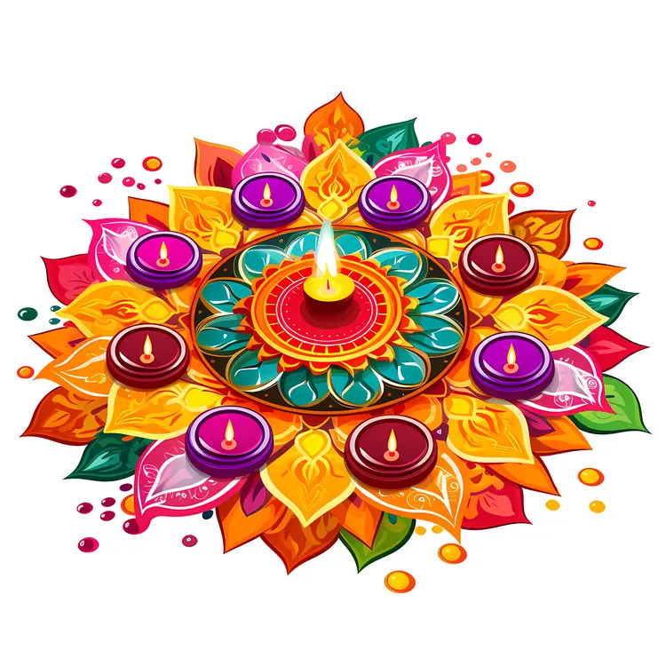 Central Diya with Surrounding Diyas for Diwali