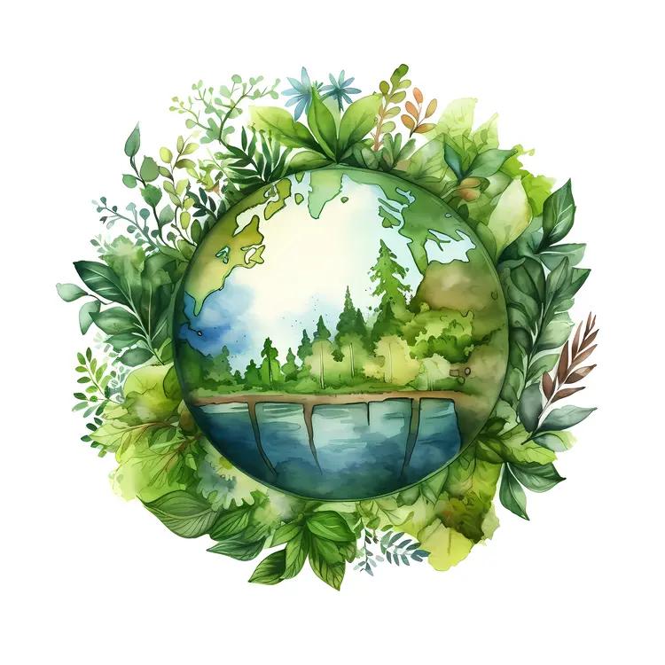 Earth with Forest and Plants Illustration