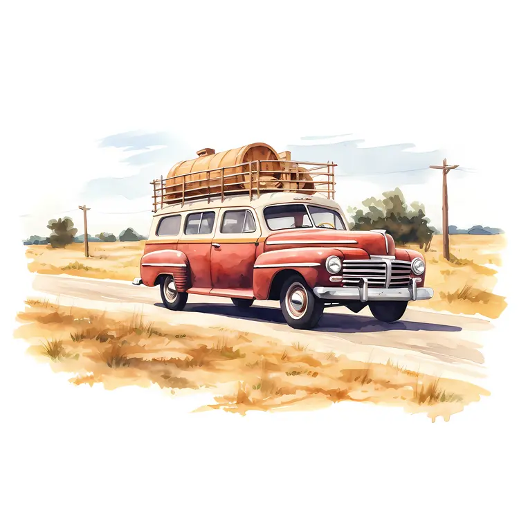 Vintage Van with Luggage in Desert