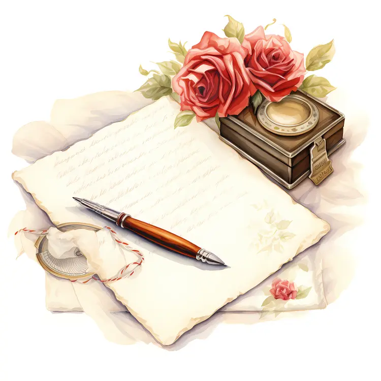 Letter with Roses and Pen