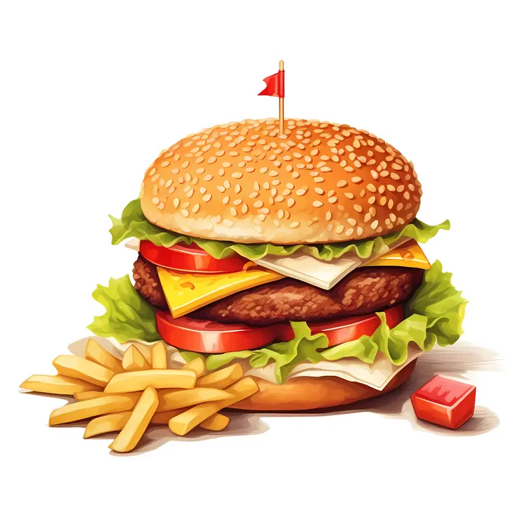 Delicious Hamburger with French Fries