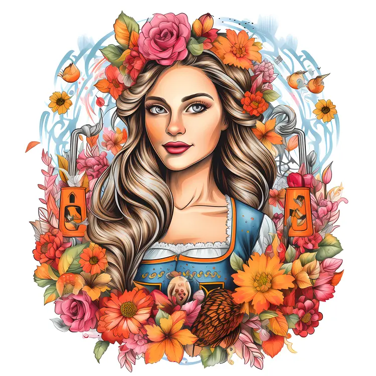 Woman with Flowers and Beer