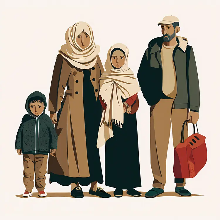 Family of Refugees with Bags