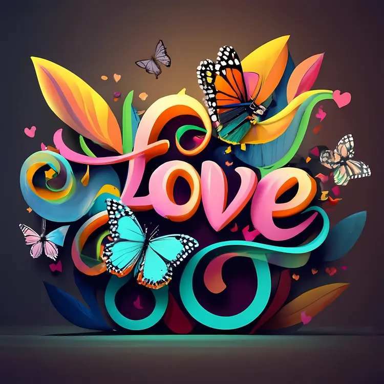Butterfly Love Typography with Vibrant Colors