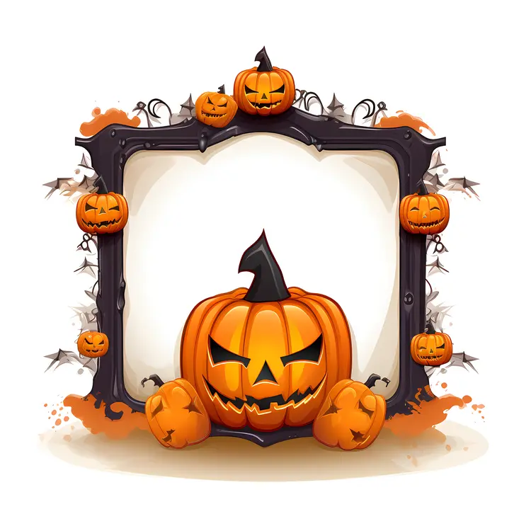 Halloween Frame with Pumpkins and Decorations