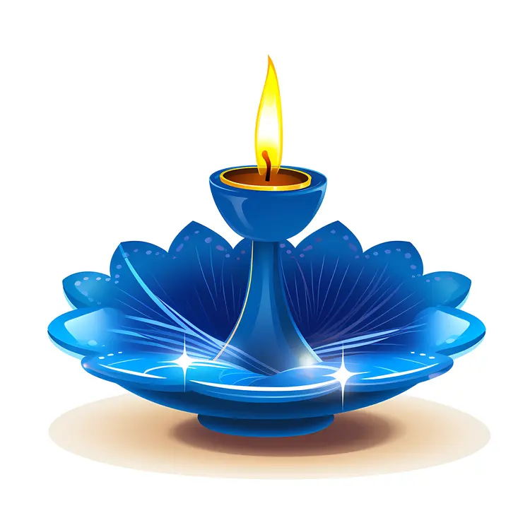 Blue Oil Lamp with Flame for Diwali Celebration