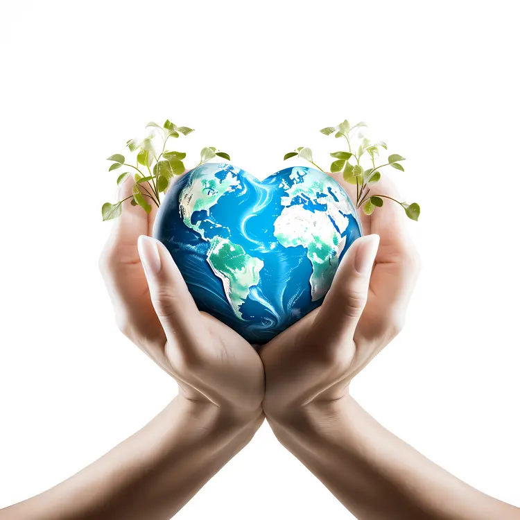 Heart Shaped Globe in Hands with Plants