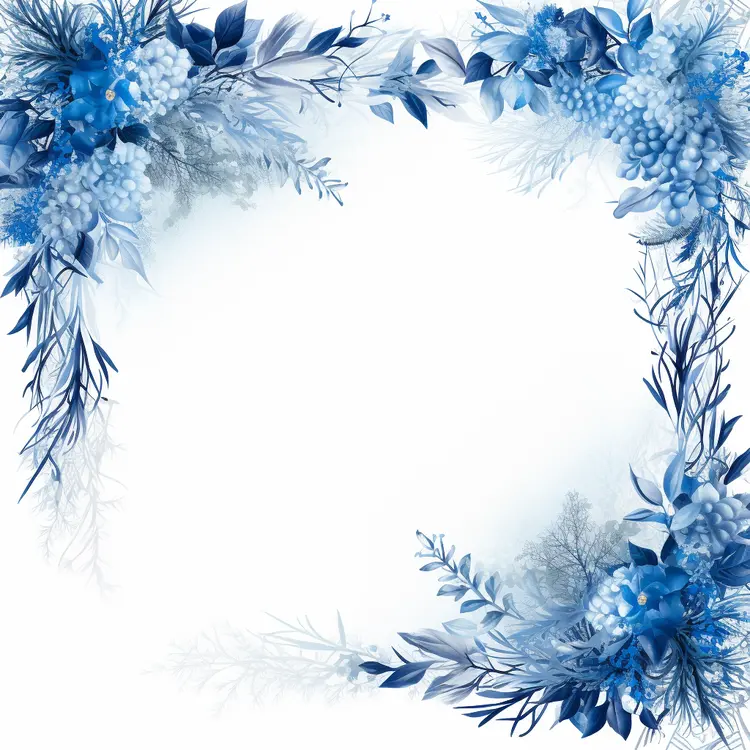 Winter Floral Border with Blue Flowers