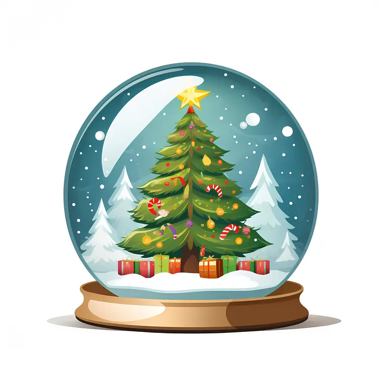 Christmas Tree in Snow Globe with Gifts