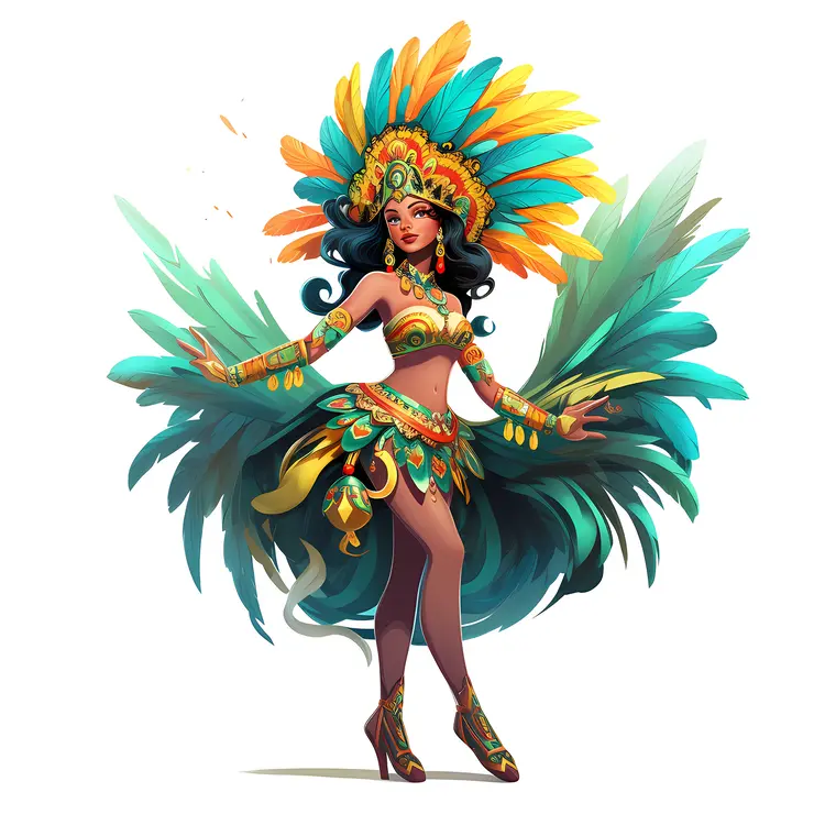 Carnival Dancer in Blue and Yellow Costume