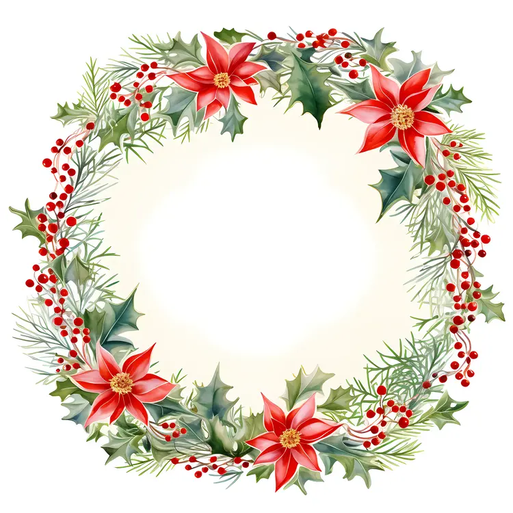Christmas Wreath with Poinsettia and Berries