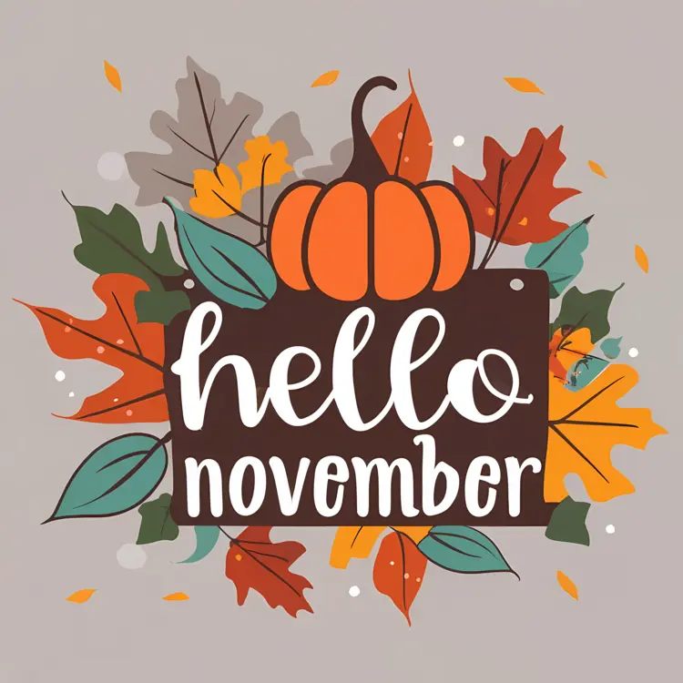 Hello November with Pumpkin and Leaves