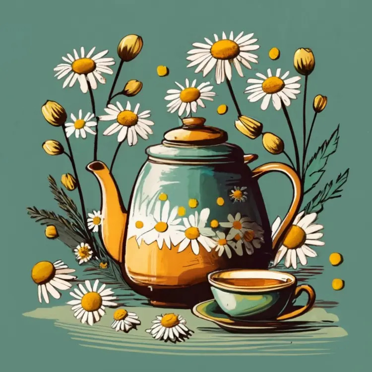 Chamomile Tea Pot with Flowers