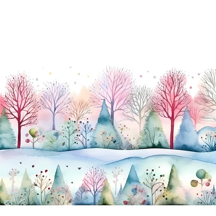 Winter Forest with Colorful Trees