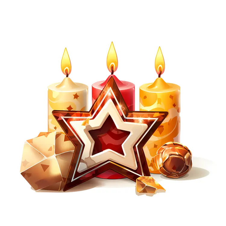 Red and Gold Star with Candles for Festive Decoration