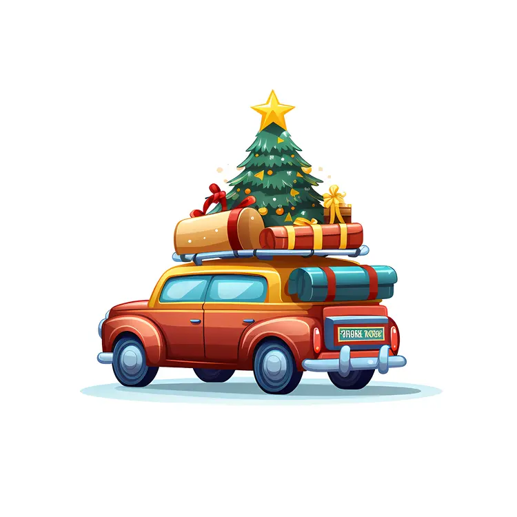 Red Car with Christmas Tree and Gifts