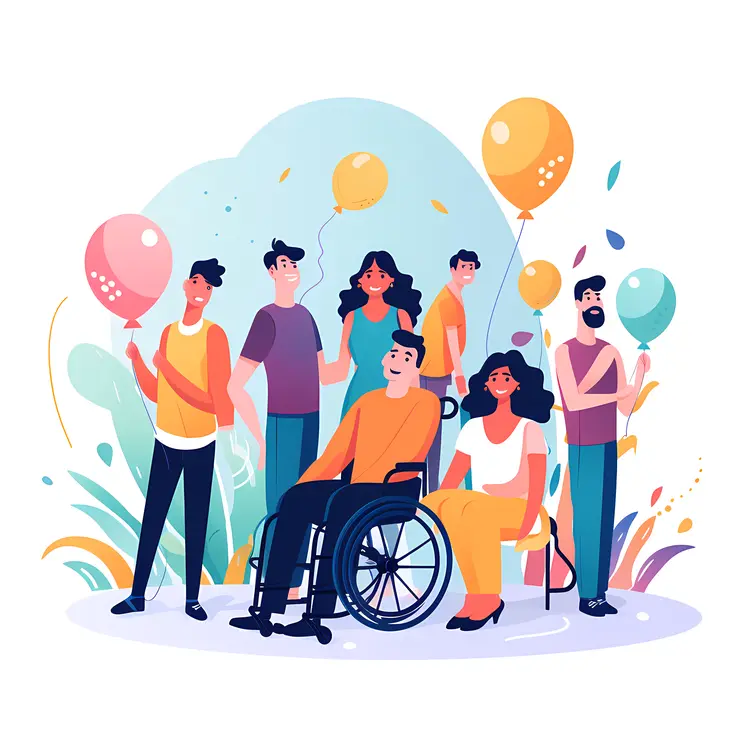 Group of Friends Celebrating with Balloons