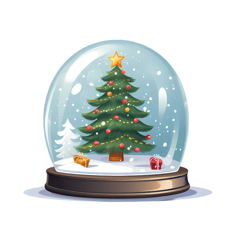 Christmas Tree in Snow Globe with Gifts