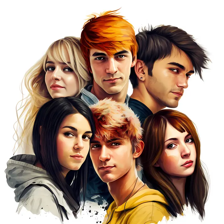 Group of Young Adults in Digital Art Portrait