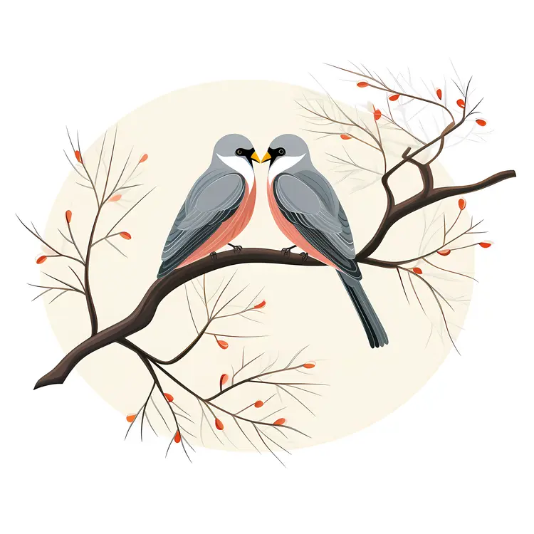 Two Birds Perched on a Branch in Love