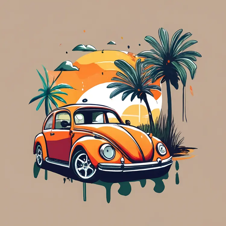 Vintage Car at Sunset Beach