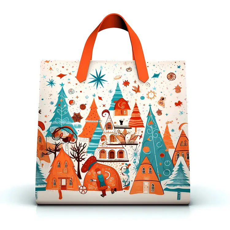 Christmas Village Scene on Holiday Bag