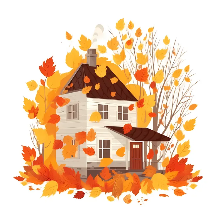 House with brown roof and autumn leaves