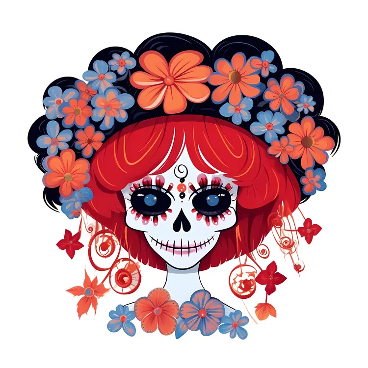 Colorful Sugar Skull with Flowers for Day of the Dead