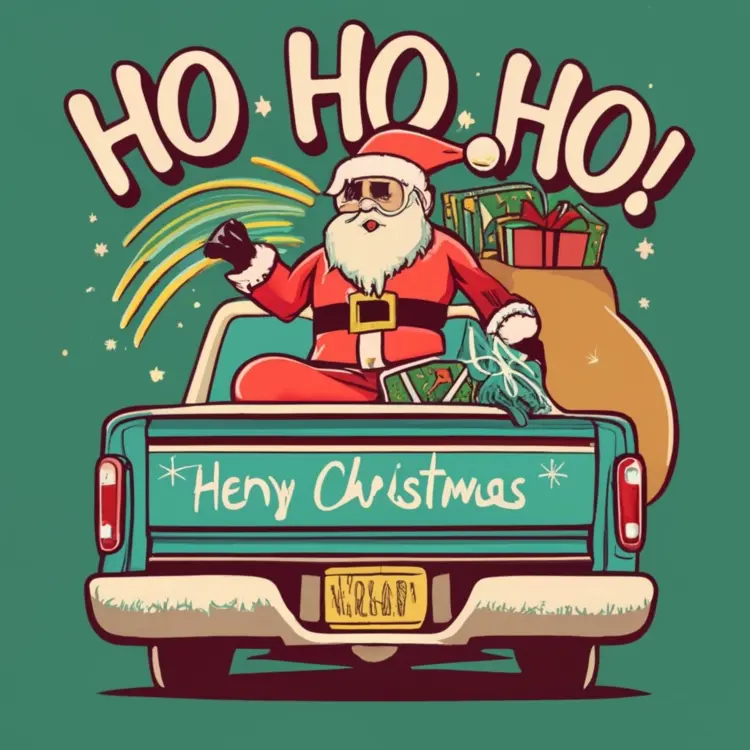 Santa Claus Waving from Truck with Gifts