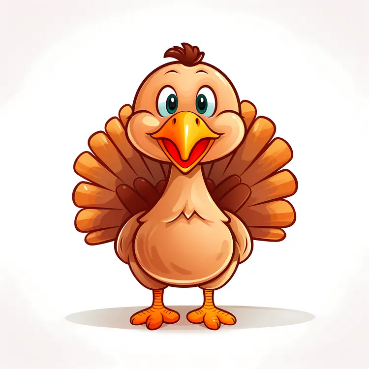 Light Brown Cartoon Turkey with Spread Wings