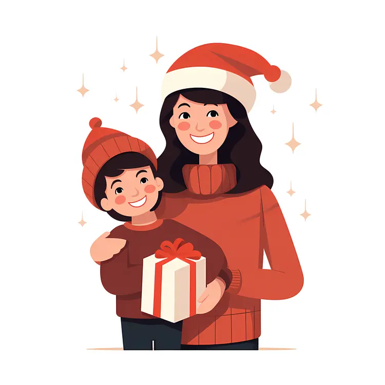 Mother and Child with Christmas Gift