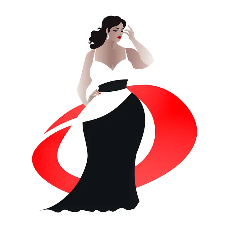 Elegant Woman in Black and White Dress