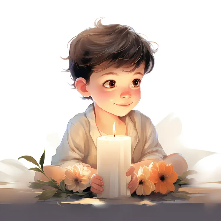 Child Holding Candle with Flowers