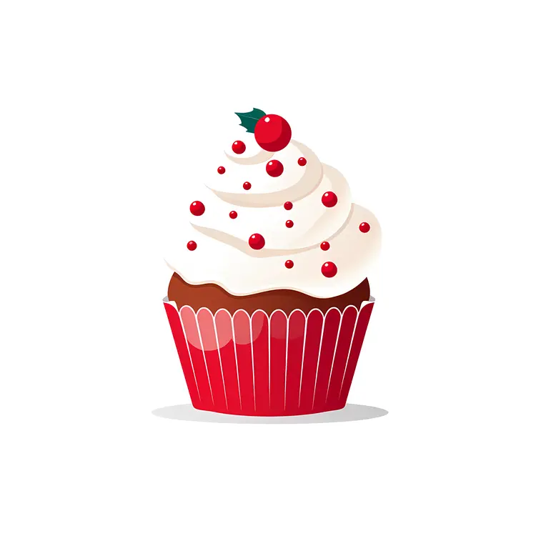 Christmas Cupcake with Holly and Red Berries