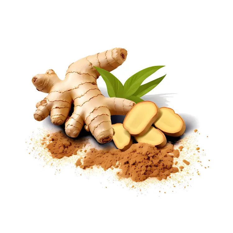 Ginger Powder and Root with Sliced Pieces