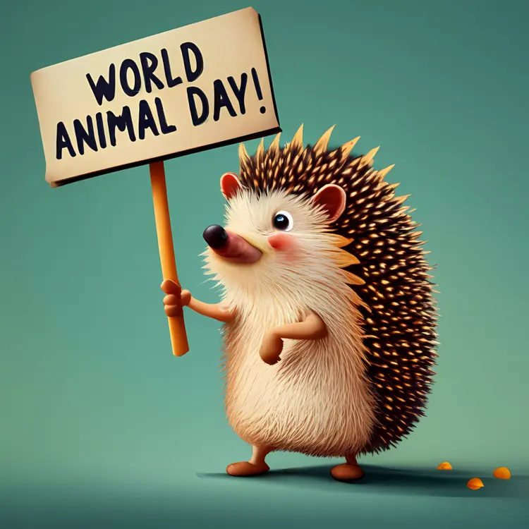Hedgehog with Sign for World Animal Day