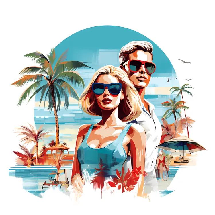 Stylish Couple on a Tropical Beach
